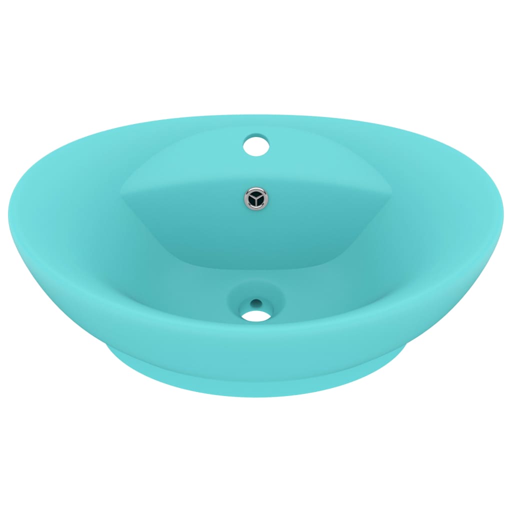 VidaXL Washbasin with landing oval 58.5x39 cm ceramic matt light green