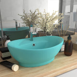 Vidaxl Washbasin med landing Oval 58,5x39 cm keramisk matt lys grønn