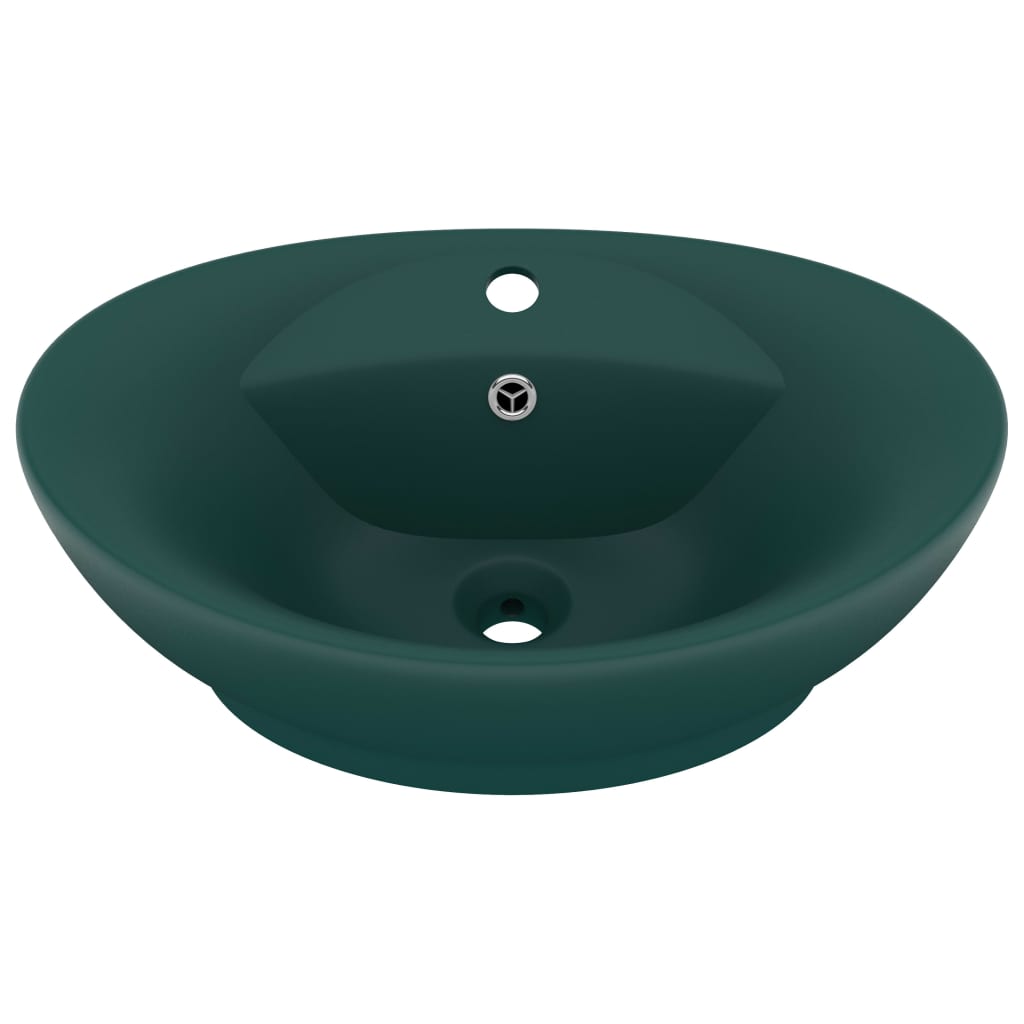 Vidaxl Washbasin z pristaniščem oval 58,5x39 cm keramika matt temno zelena