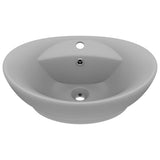 Vidaxl wastafel met overloop ovaal 58,5x39 cm keramiek mat lichtgrijs