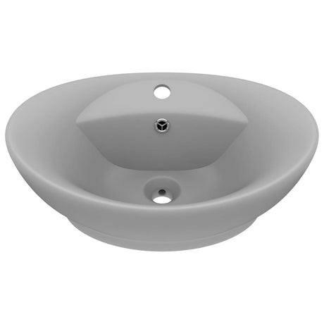 Vidaxl wastafel met overloop ovaal 58,5x39 cm keramiek mat lichtgrijs