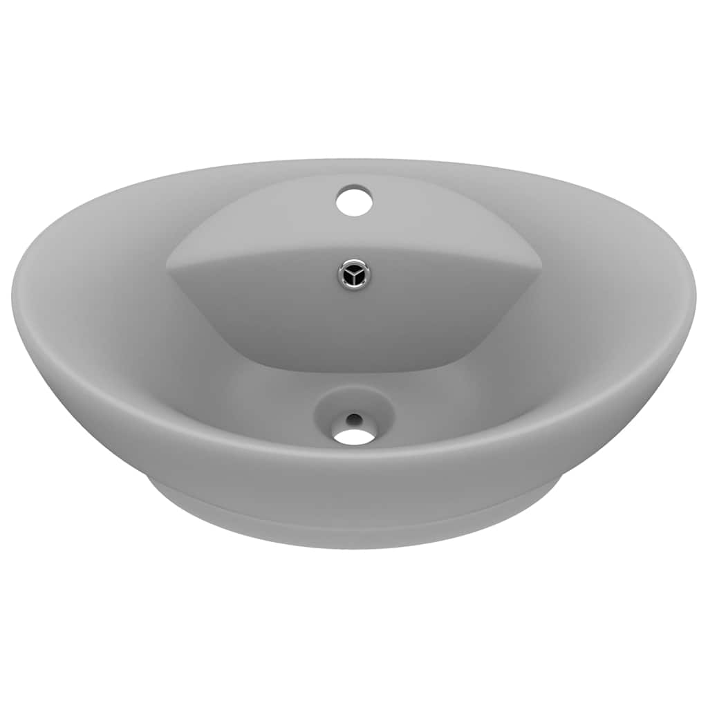 Vidaxl wastafel met overloop ovaal 58,5x39 cm keramiek mat lichtgrijs