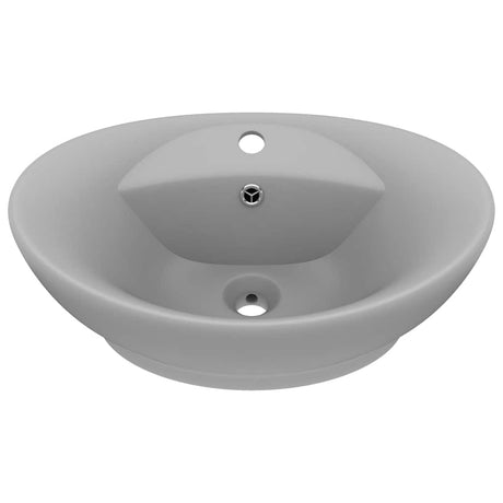 Vidaxl wastafel met overloop ovaal 58,5x39 cm keramiek mat lichtgrijs