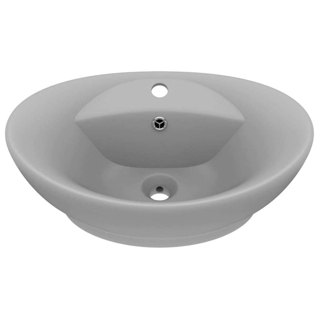 Vidaxl Washbasin med landing oval 58,5x39 cm keramisk matt lysegrå