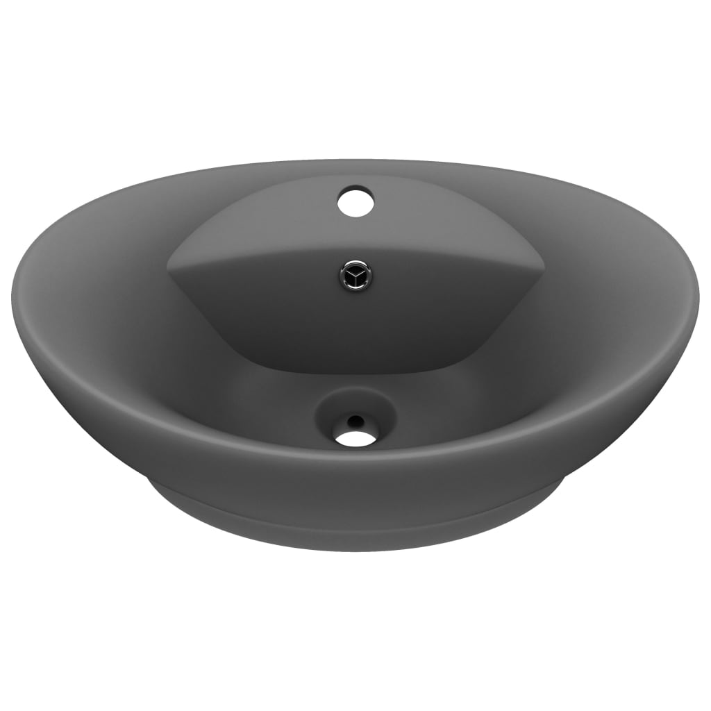 Vidaxl Washbasin con aterrizaje ovalado 58.5x39 cm Cerámico Matt gris oscuro