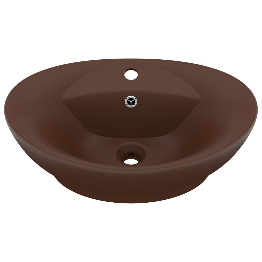 Vidaxl Washbasin med landing oval 58,5x39 cm keramisk matt mørkebrun