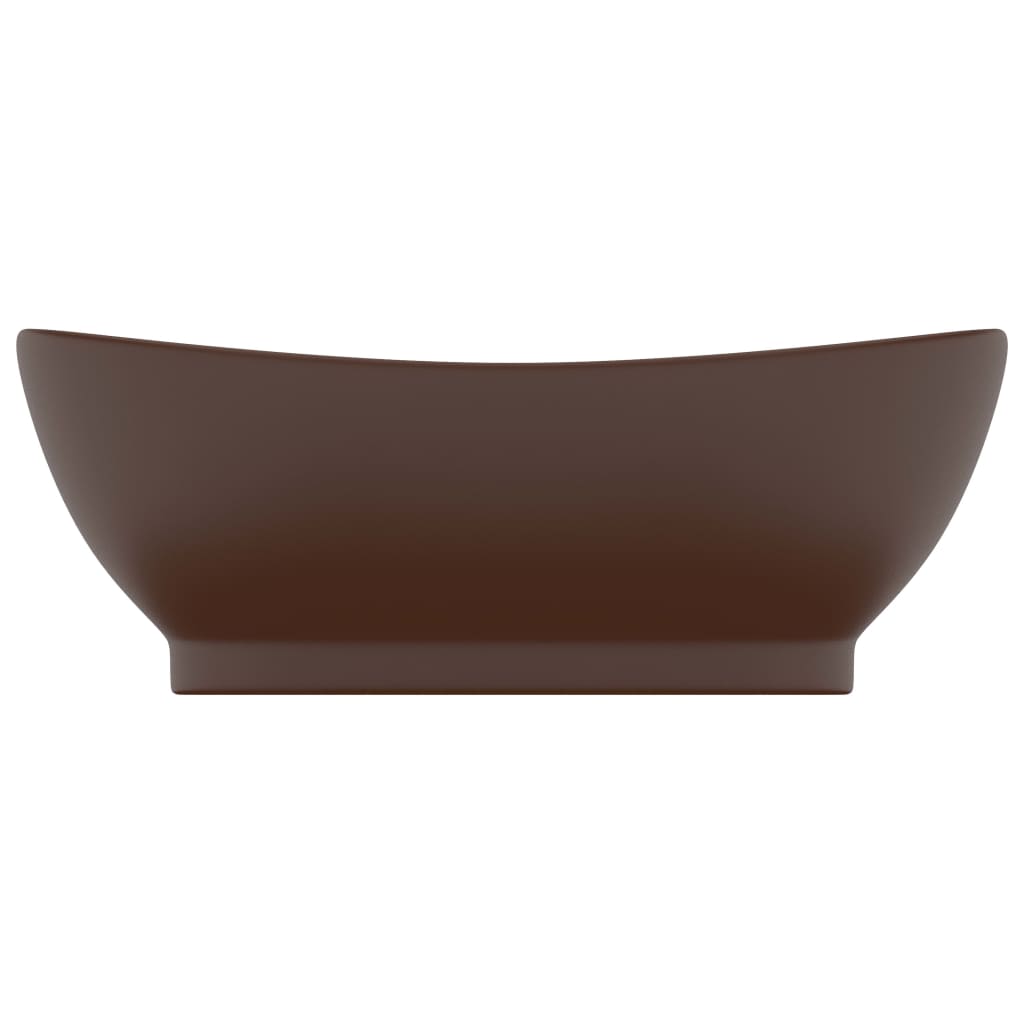 Vidaxl Washbasin z pristaniščem oval 58,5x39 cm keramika matt temno rjava