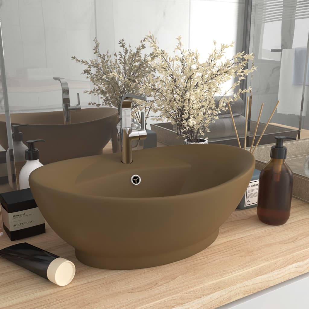 Vidaxl Washbasin med landing oval 58,5x39 cm keramisk matcreme