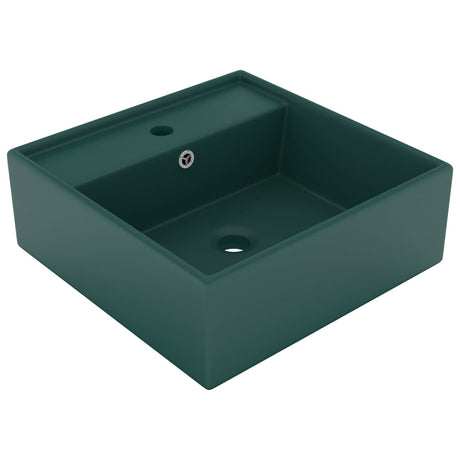 Vidaxl wastafel met overloop vierkant 41x41cm keramiek mat donkergroen