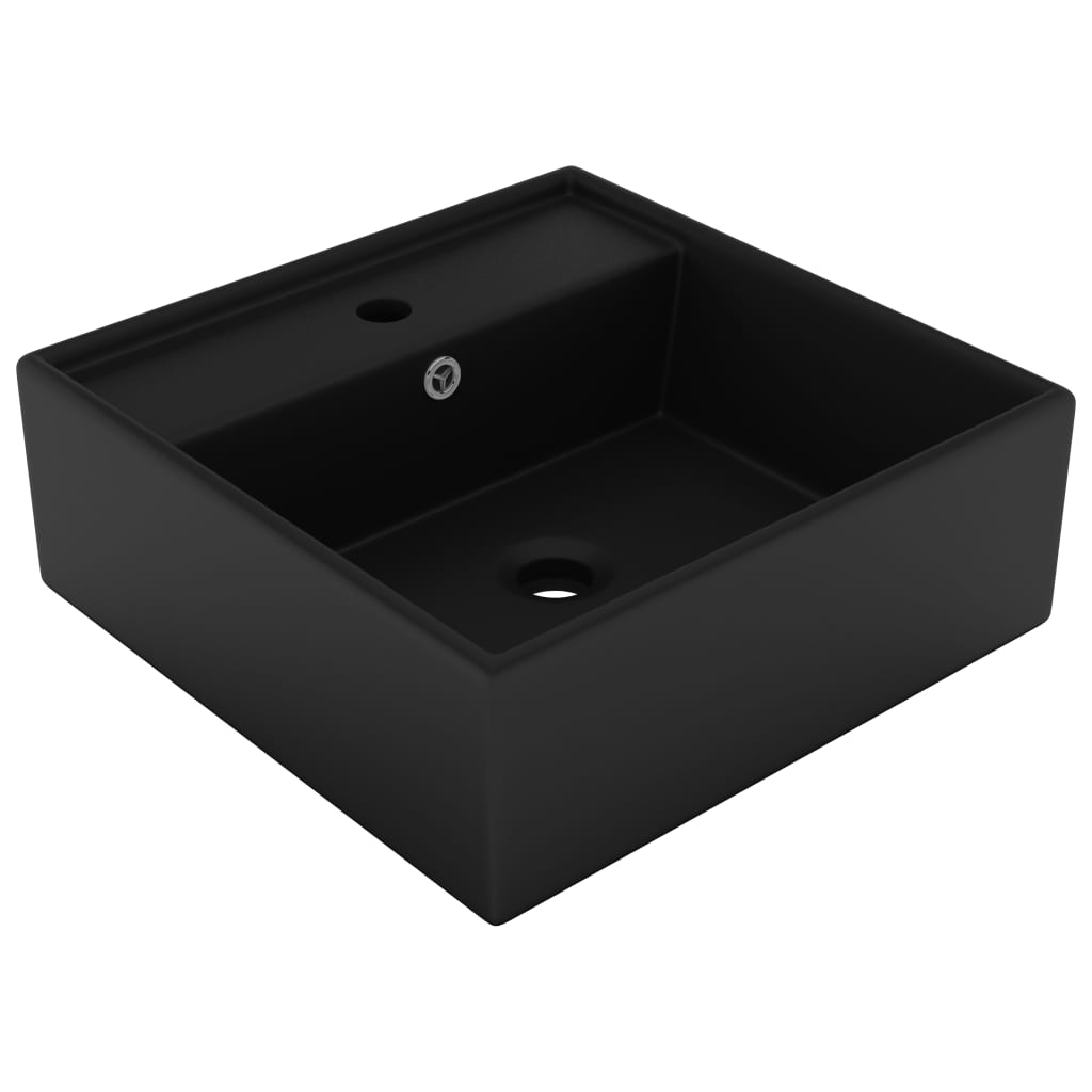 Vidaxl Washbasin con piazza di atterraggio 41x41 cm ceramica opaca nera