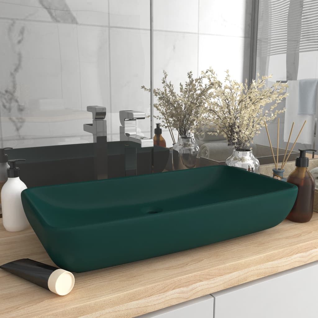 Vidaxl Washbasin Rektangulær 71x38 cm keramisk mat mørkegrønn