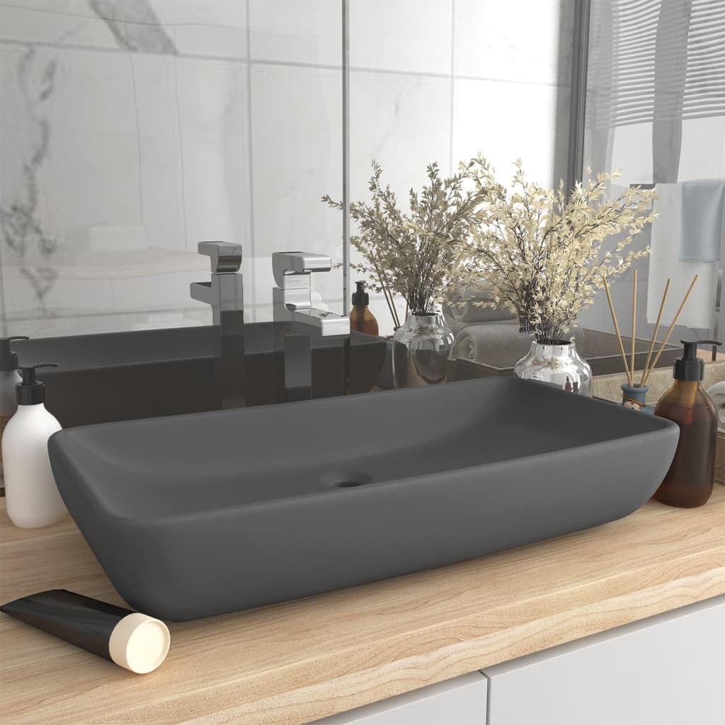 Vidaxl Washbasin Rectangular 71x38 cm keramická rohož tmavě šedá