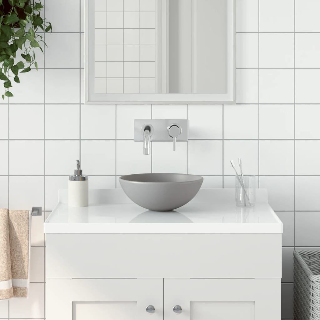 Vidaxl Washbasin okrągły ceramiczny jasnoszary