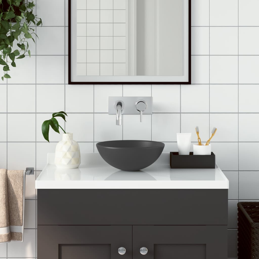 Vidaxl Washbasin rotondo in ceramica grigio scuro