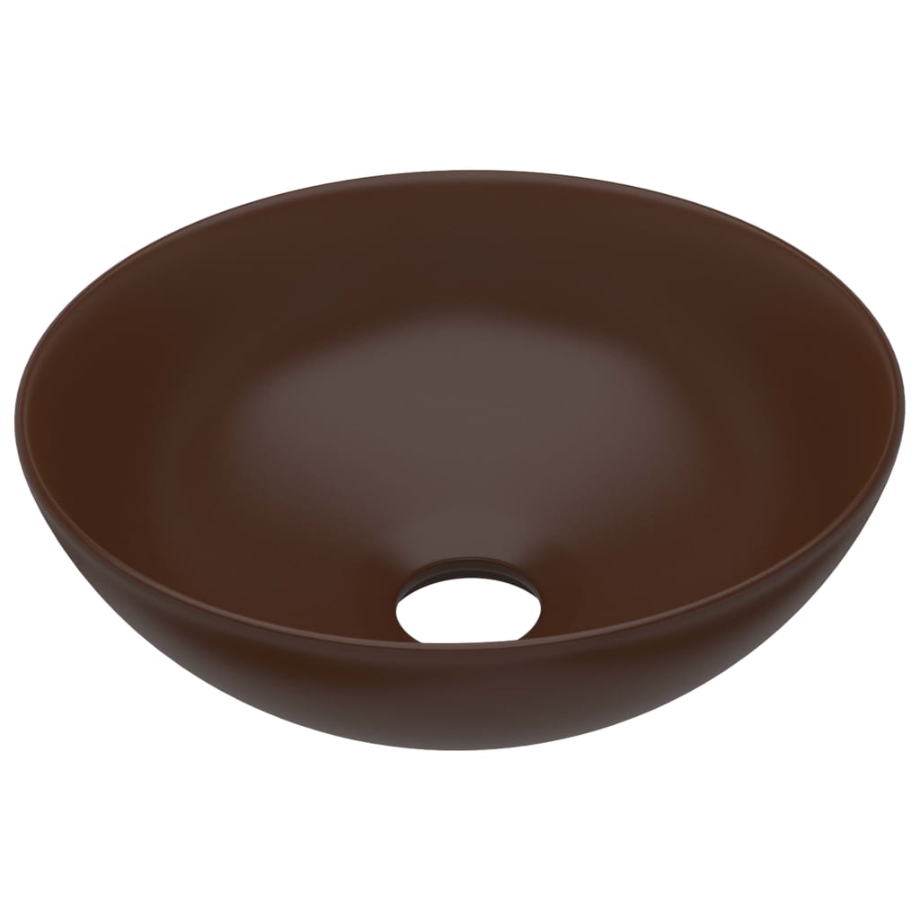 Vidaxl Washbasin Cerámico redondo marrón oscuro