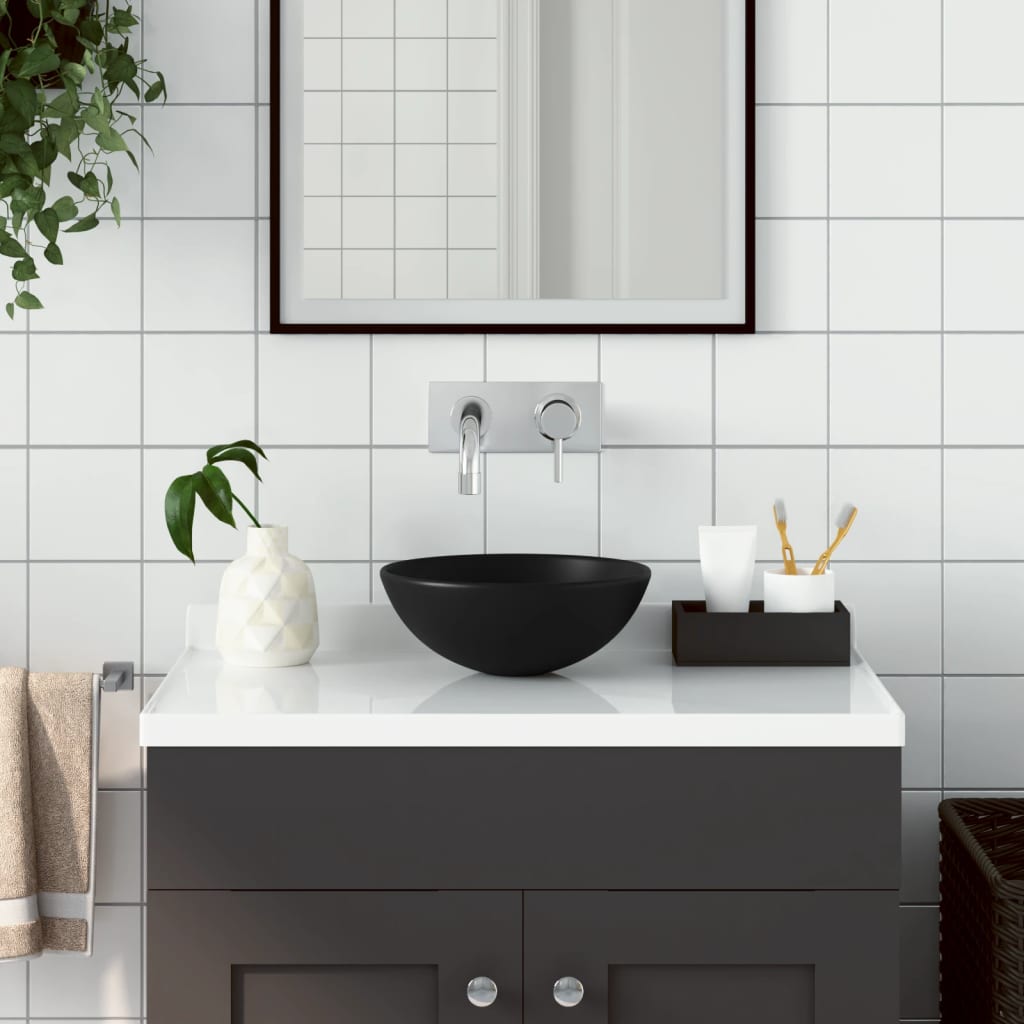 VidaXL Washbasin Round Ceramic Matt Zwart