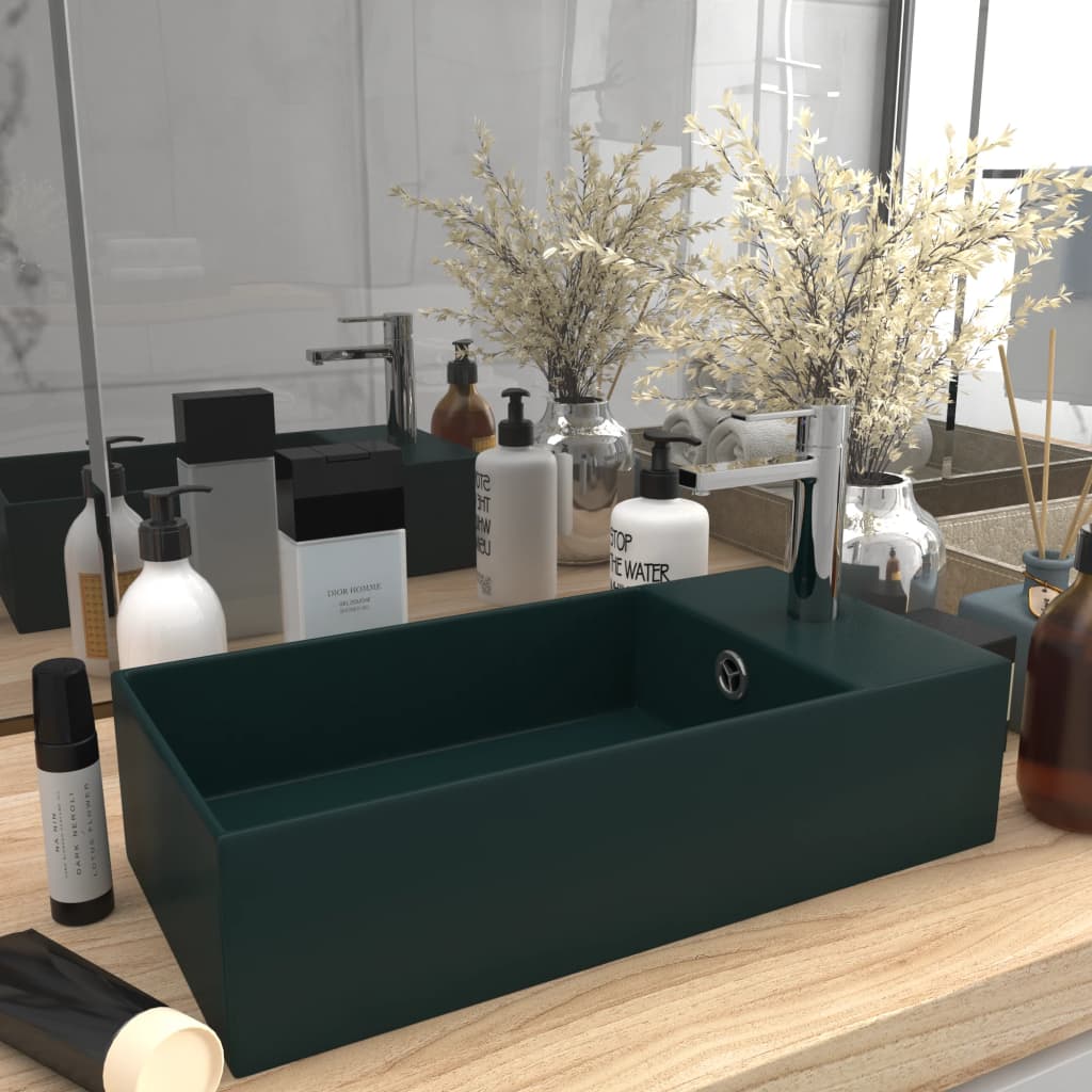 Vidaxl Washbasin z lądującą ceramiczną ciemnozieloną