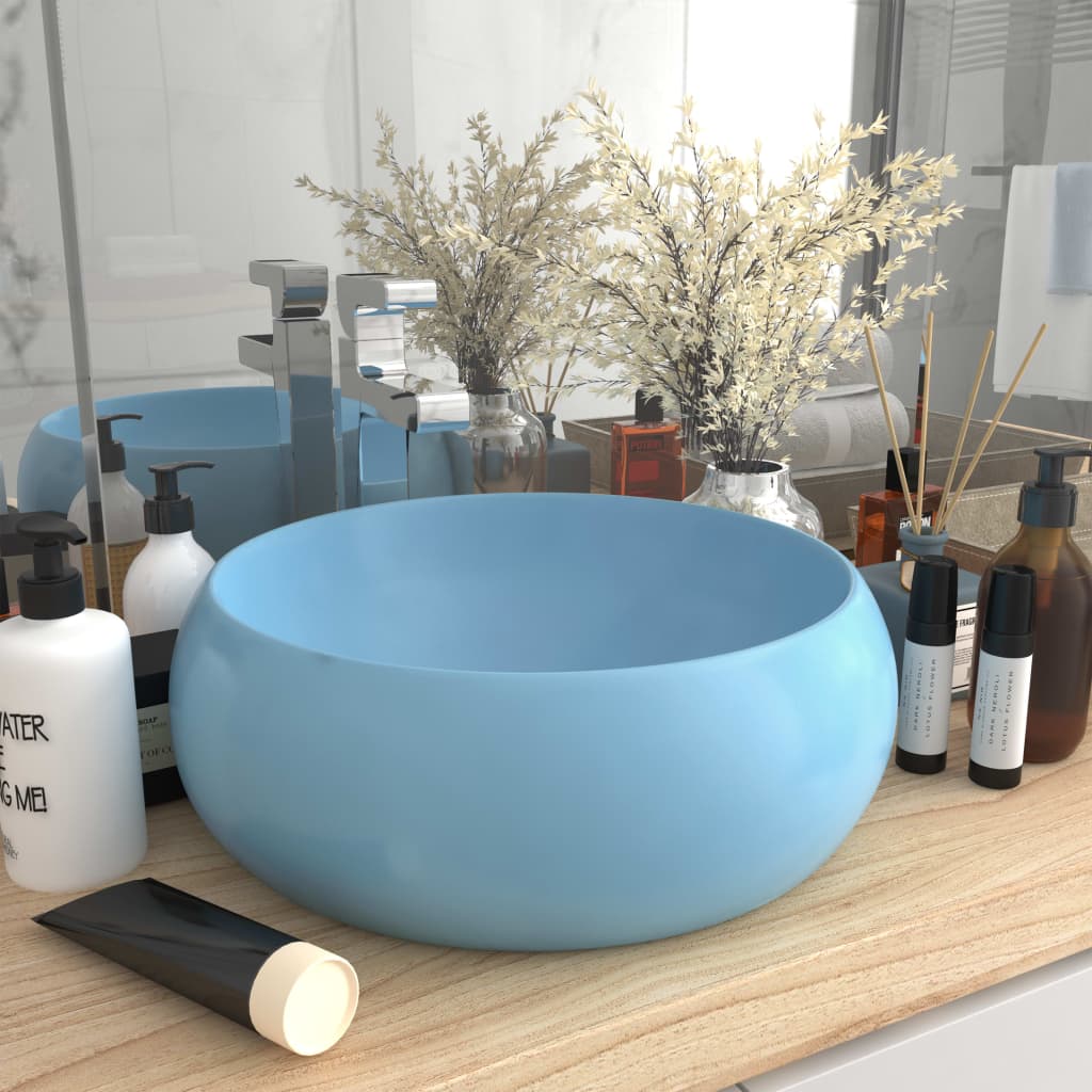 Vidaxl Washbasin Round 40x15 cm Keramisk Matt Light Blue