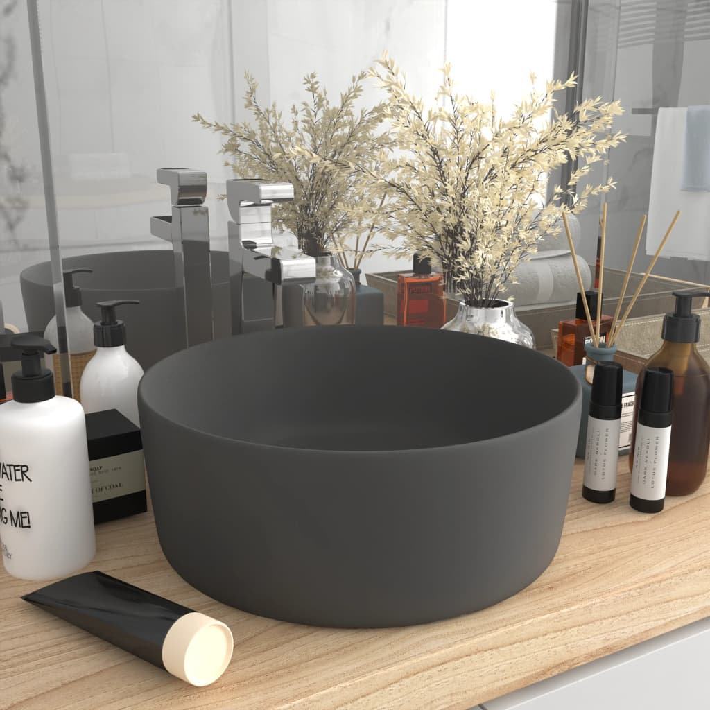 Vidaxl Washbasin Round 40x15 cm Mat de cerámica Gray Dark Grey