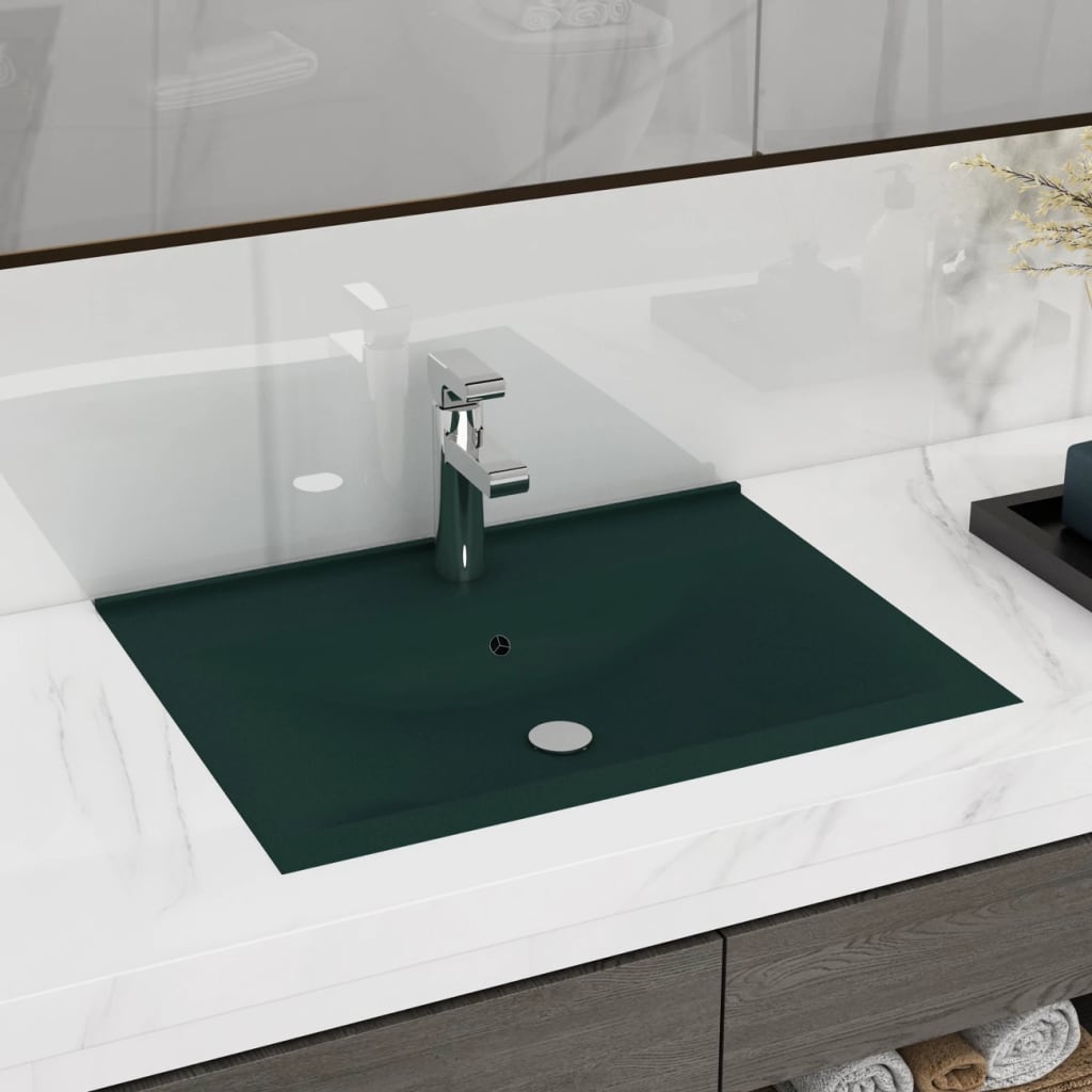 Vidaxl Washbasin con agujero de grifo 60x46 cm cerámico mate verde oscuro