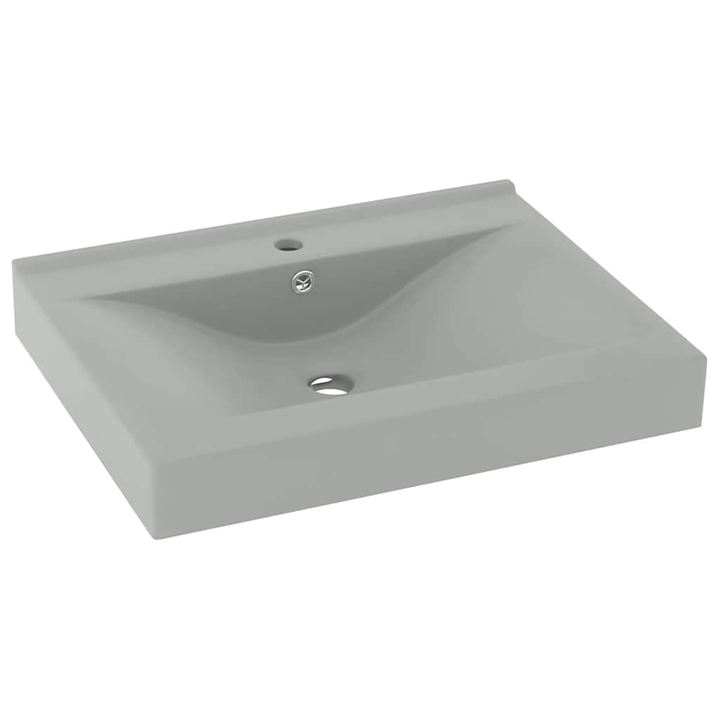 Vidaxl wastafel met kraangat 60x46 cm keramiek mat lichtgrijs
