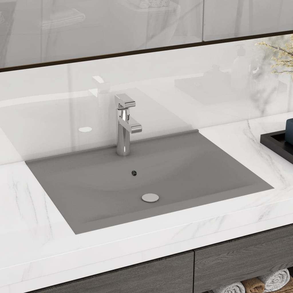 Vidaxl Washbasin con agujero de grifo 60x46 cm Cerámico Matt gris claro