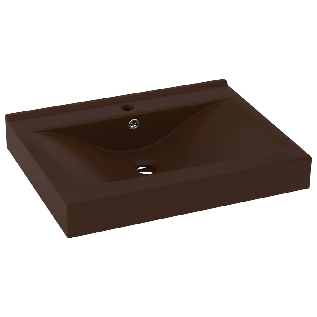 Vidaxl Washbasin med taphul 60x46 cm keramisk matt mørkebrun