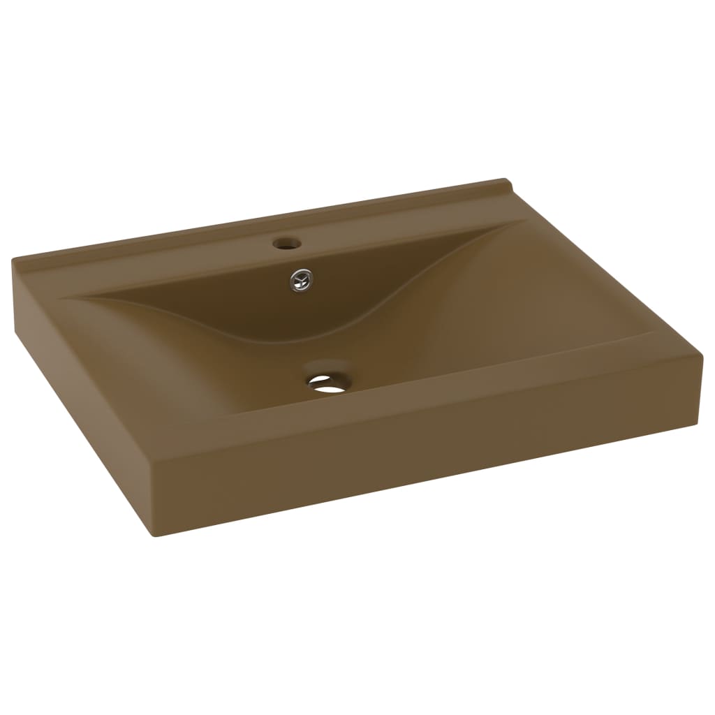 Vidaxl Washbasin z luknjo iz pipe 60x46 cm keramična mat krema