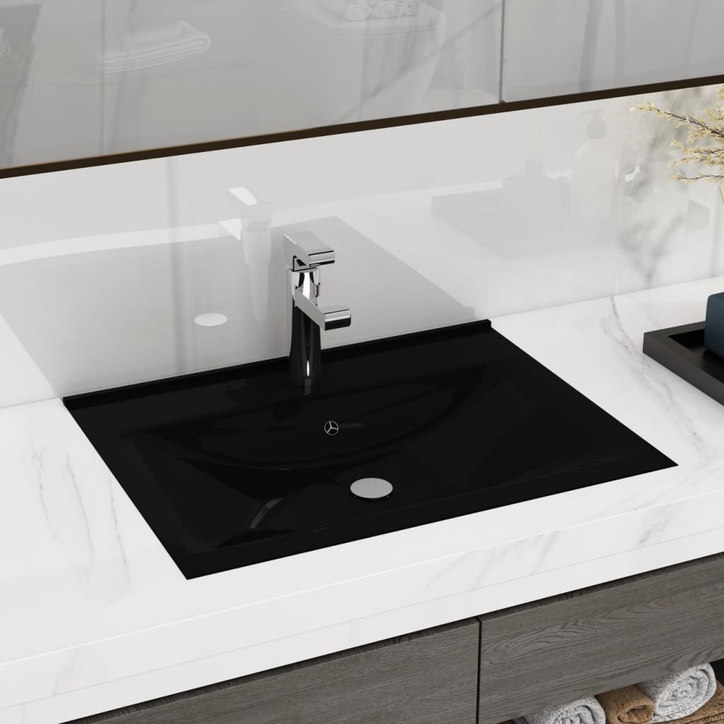 Vidaxl Washbasin z luknjo iz pipe 60x46 cm keramična mat črna