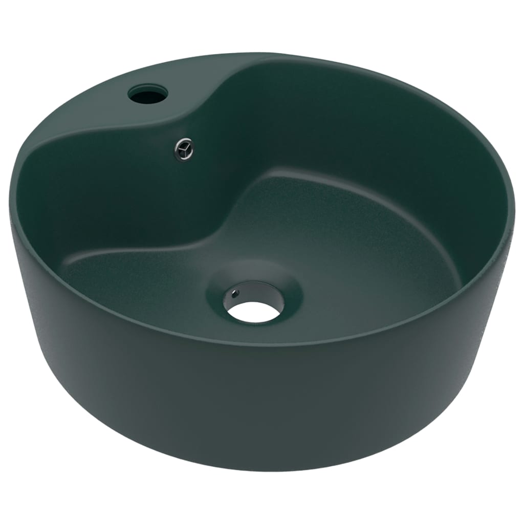 Vidaxl Washbasin con aterrizaje de 36x13 cm de cerámica mate verde oscuro