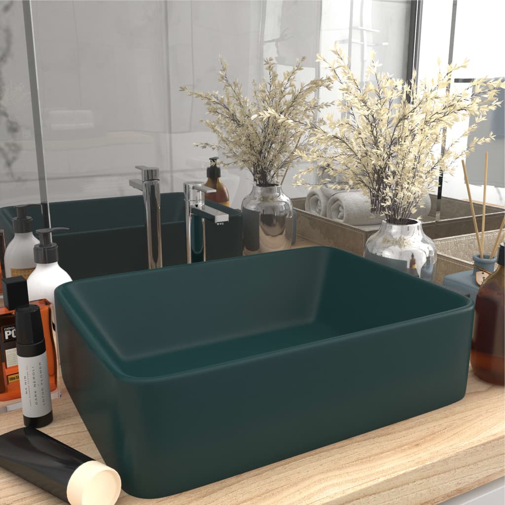 VidaXL Washbasin 41x30x12 cm Ceramic Mat Dark green