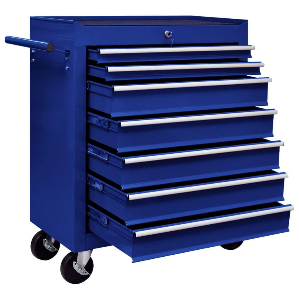 Vidaxl tool trolley with 7 drawers blue