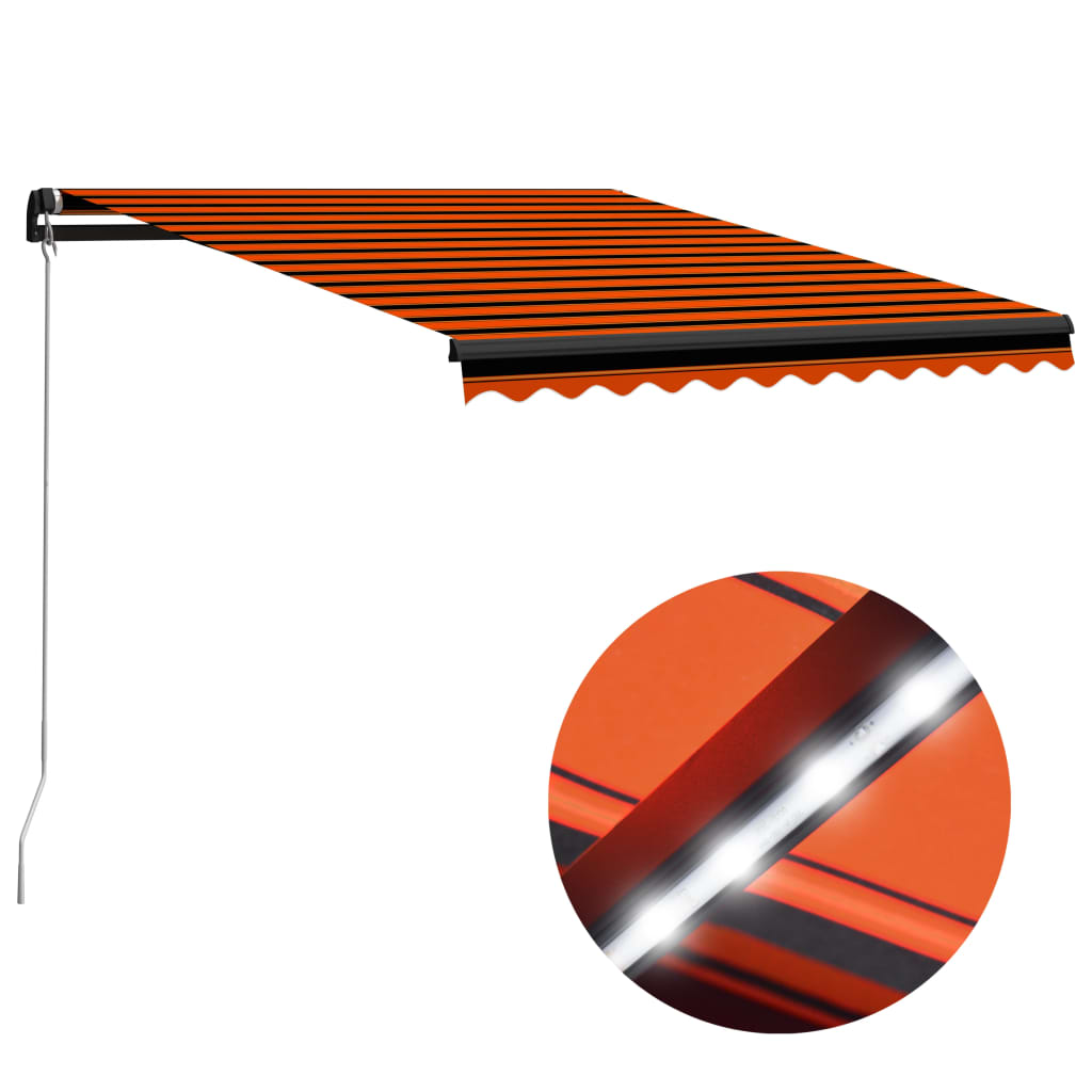 Vidaxl luifel extensible manuellement avec LED 300x250 cm orange et marron