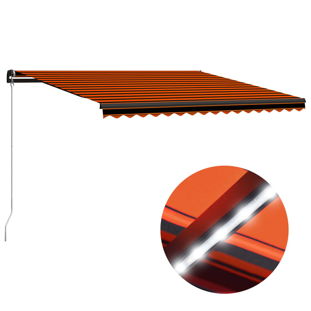 Bidaxl Luifel manuellt utdragbar med LED 400x300 cm orange och brun