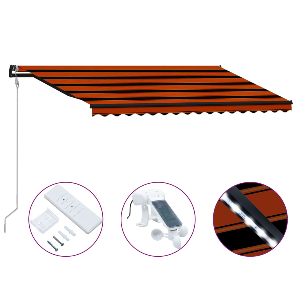 Vidaxl Luifel extensible con LED del sensor de viento LED 450x300 cm de color naranja