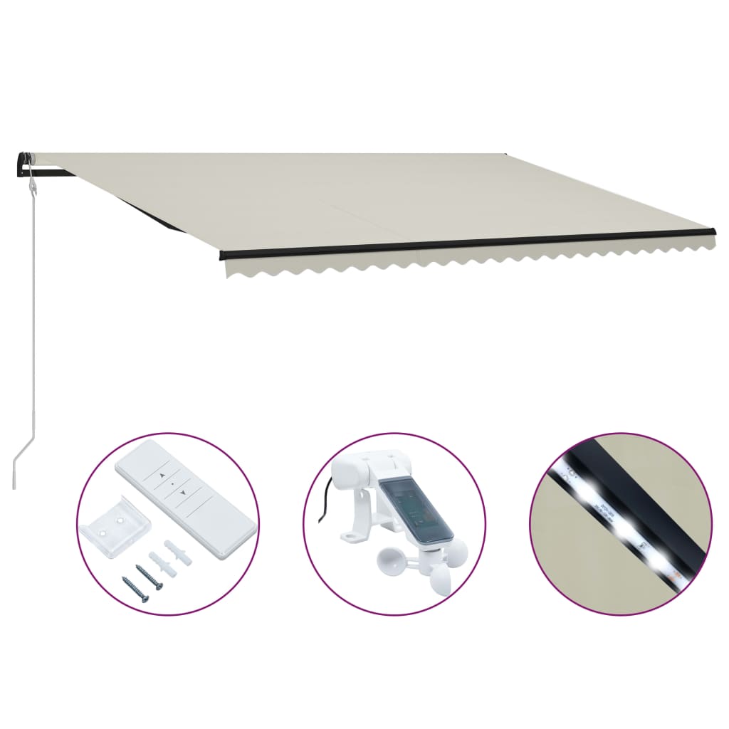 Vidaxl Luifel extensible con sensor de viento y crema LED 600x300 cm