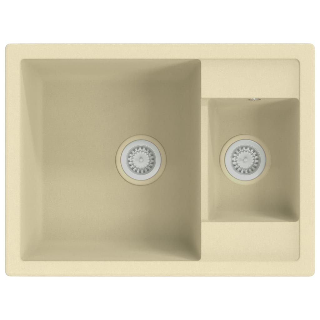 Vidaxl Sink Double Bins Med Overflow Hole Granite Beige