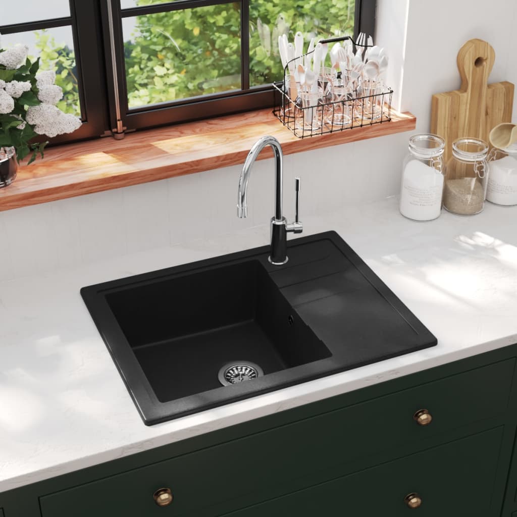 Vidaxl sink with overflow hole oval granite black