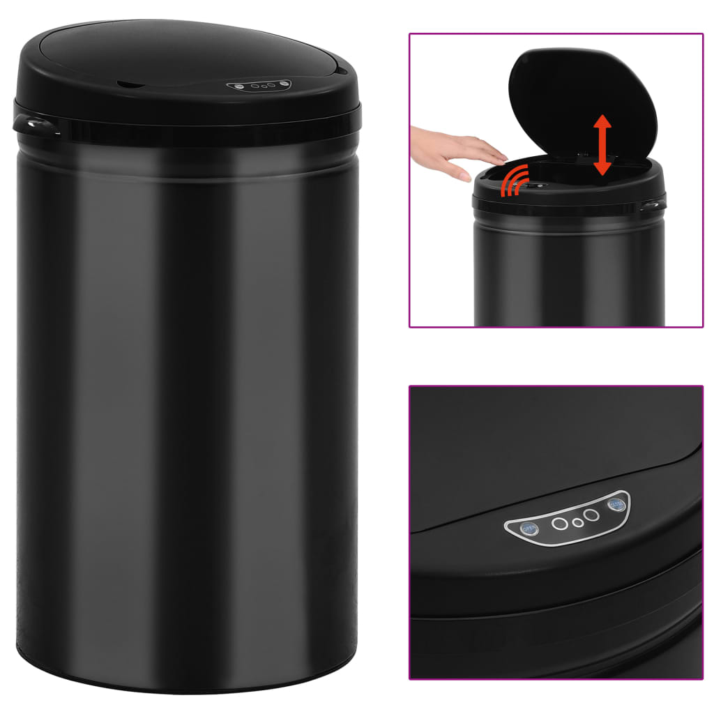 Vidaxl Trash Can con un sensor automático de 40 L de acero al carbono Negro