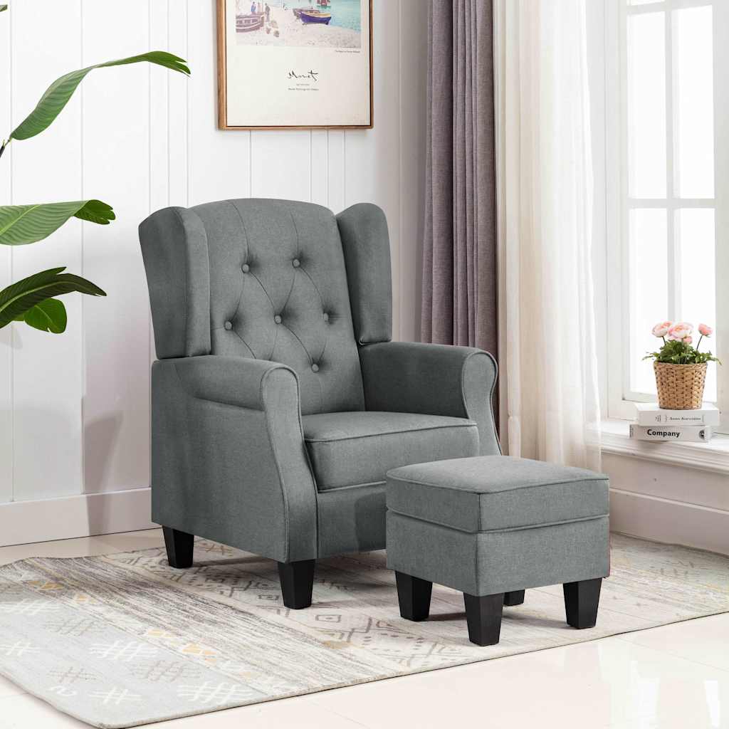 Vidaxl fauteuil met voetenbankje stof lichtgrijs