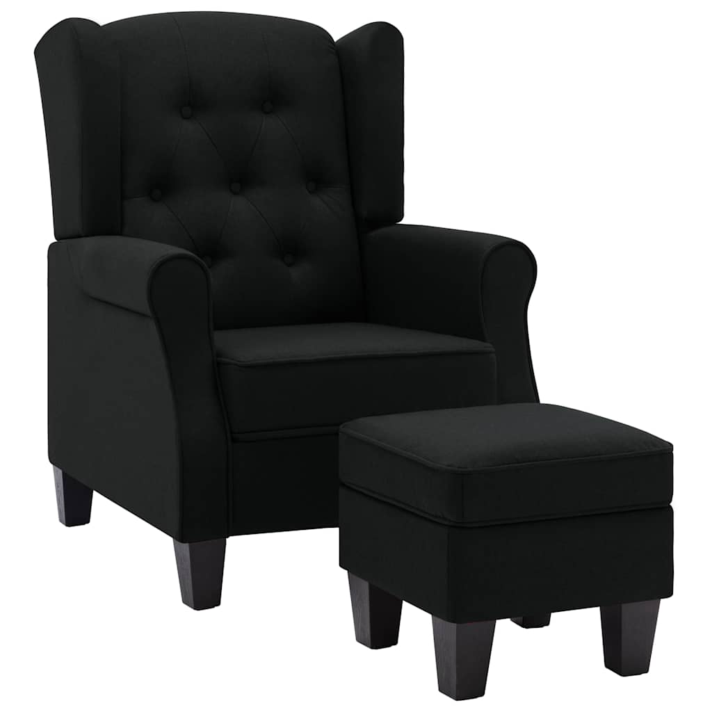 Vidaxl fauteuil met voetenbankje stof zwart