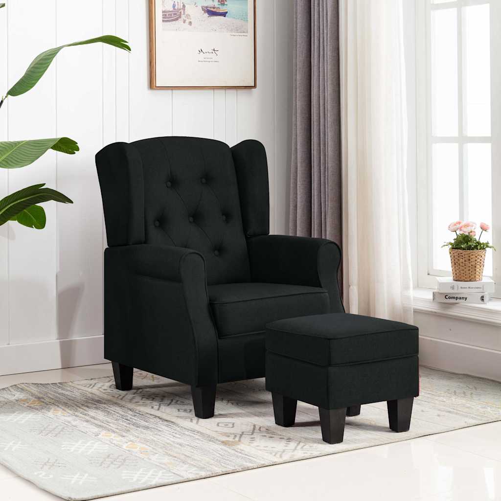 Vidaxl fauteuil met voetenbankje stof zwart