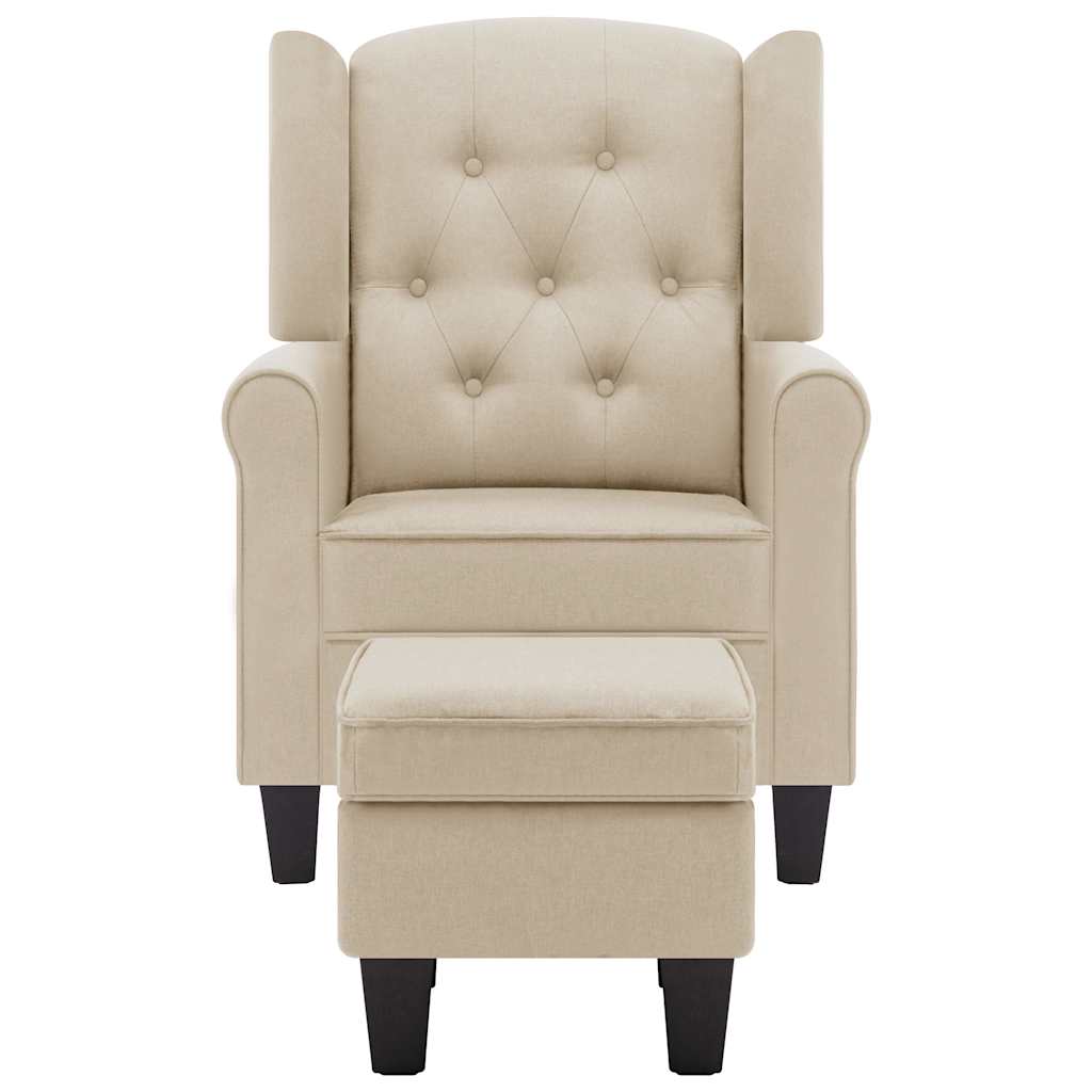 Vidaxl fauteuil met voetenbankje stof crèmekleurig