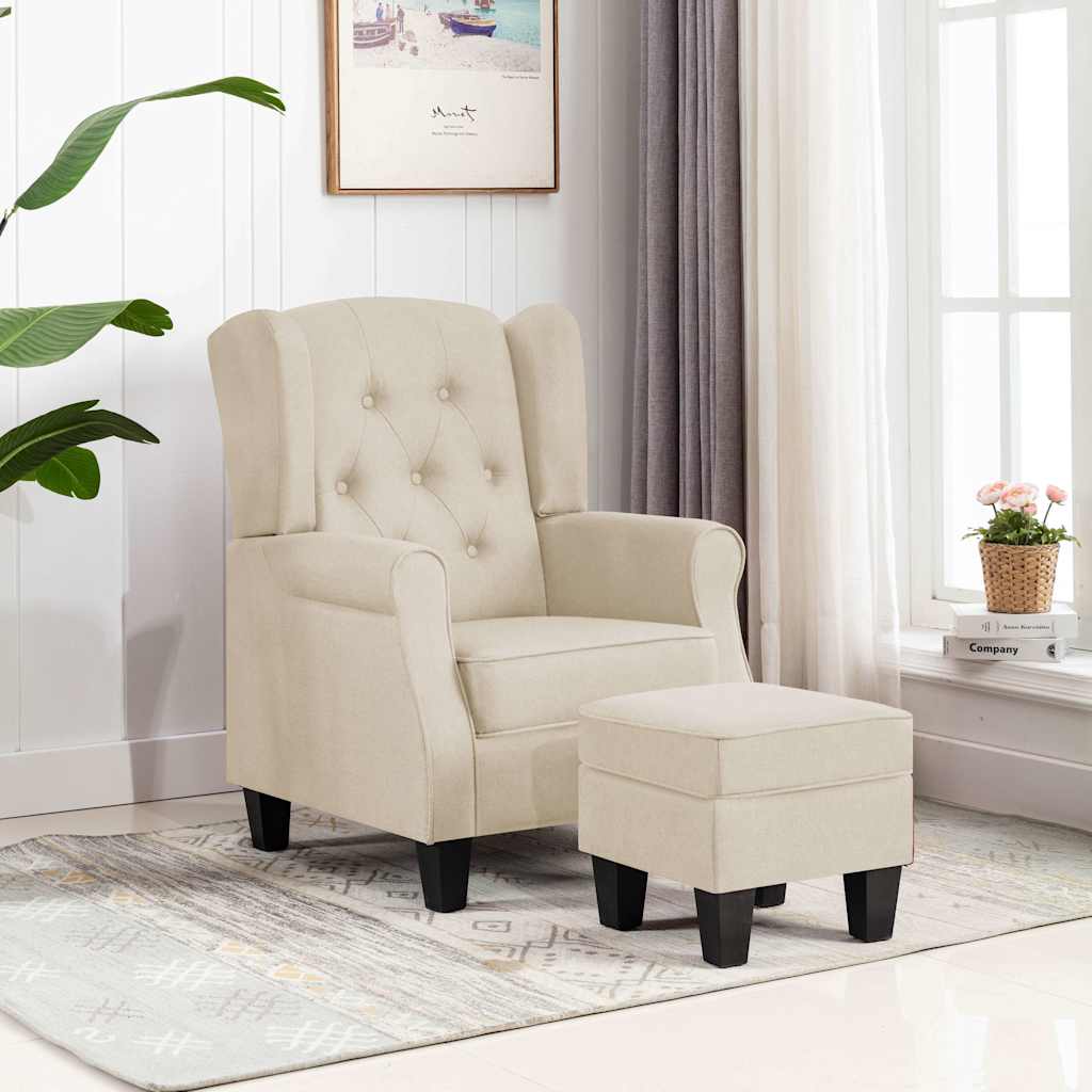 Vidaxl fauteuil met voetenbankje stof crèmekleurig