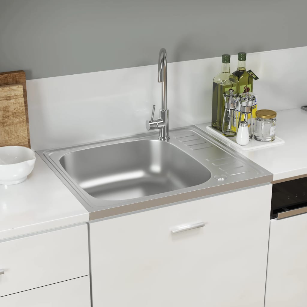 Vidaxl sink with drain set 500x600x155 mm stainless steel silver