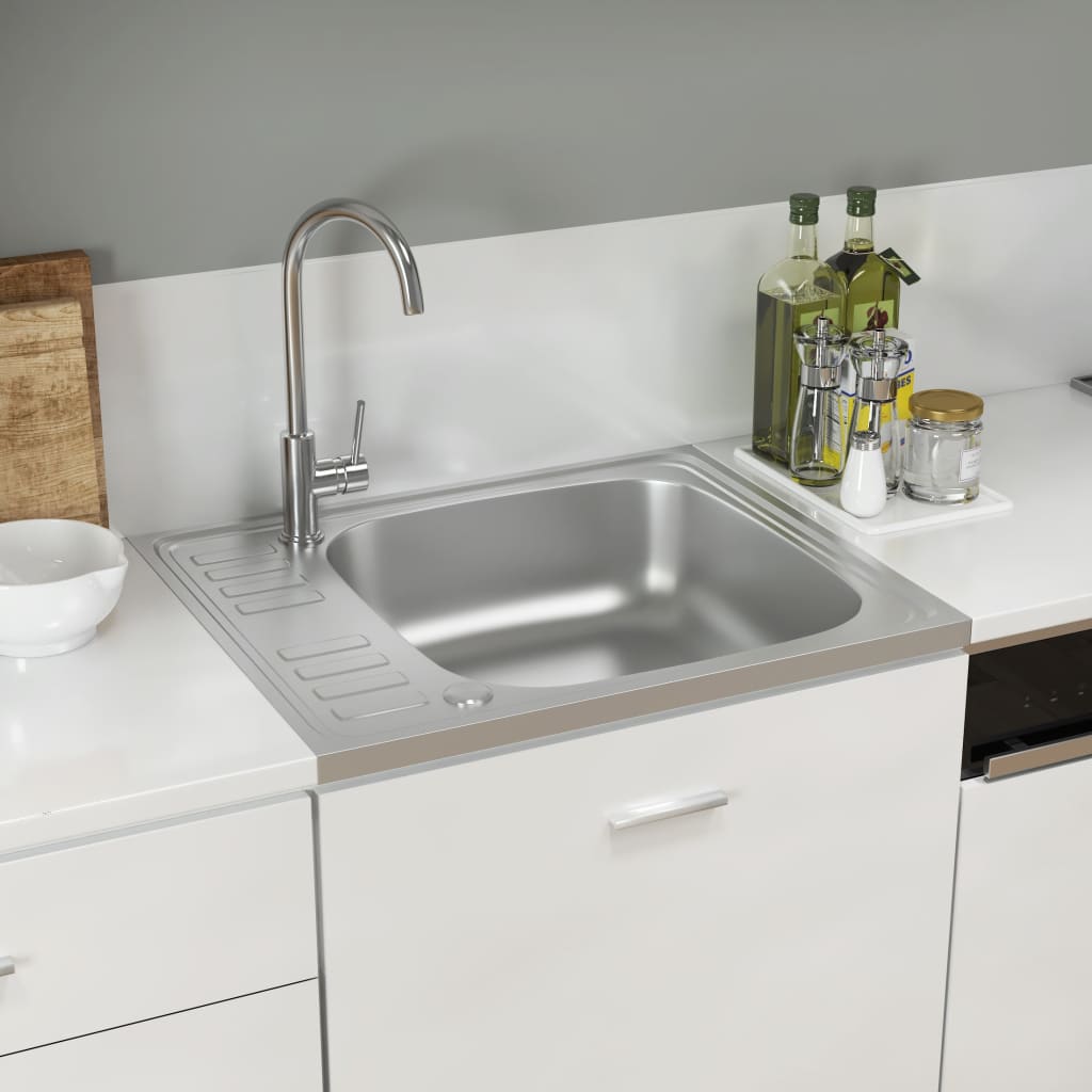 Vidaxl sink with drain set 500x600x155 mm stainless steel silver