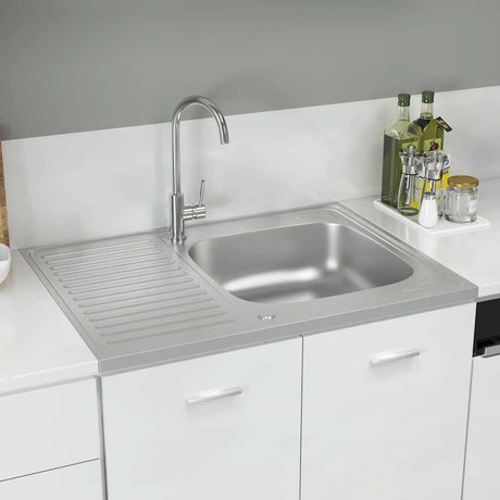 Vidaxl gootsteen met afvoerset 800x600x155 mm roestvrij staal zilver