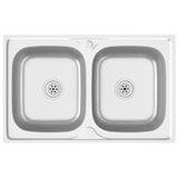 Vidaxl gootsteen dubbele bakken 800x500x155 mm roestvrij staal zilver