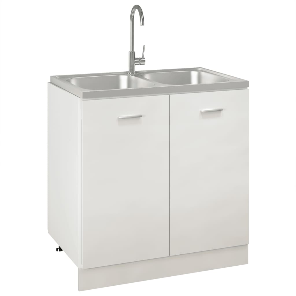 Vidaxl Sink Double Bins 800x500x155 mm rustfrit stål sølv