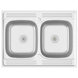 Vidaxl gootsteen met dubbele bak 800x600x155 mm roestvrij staal zilver